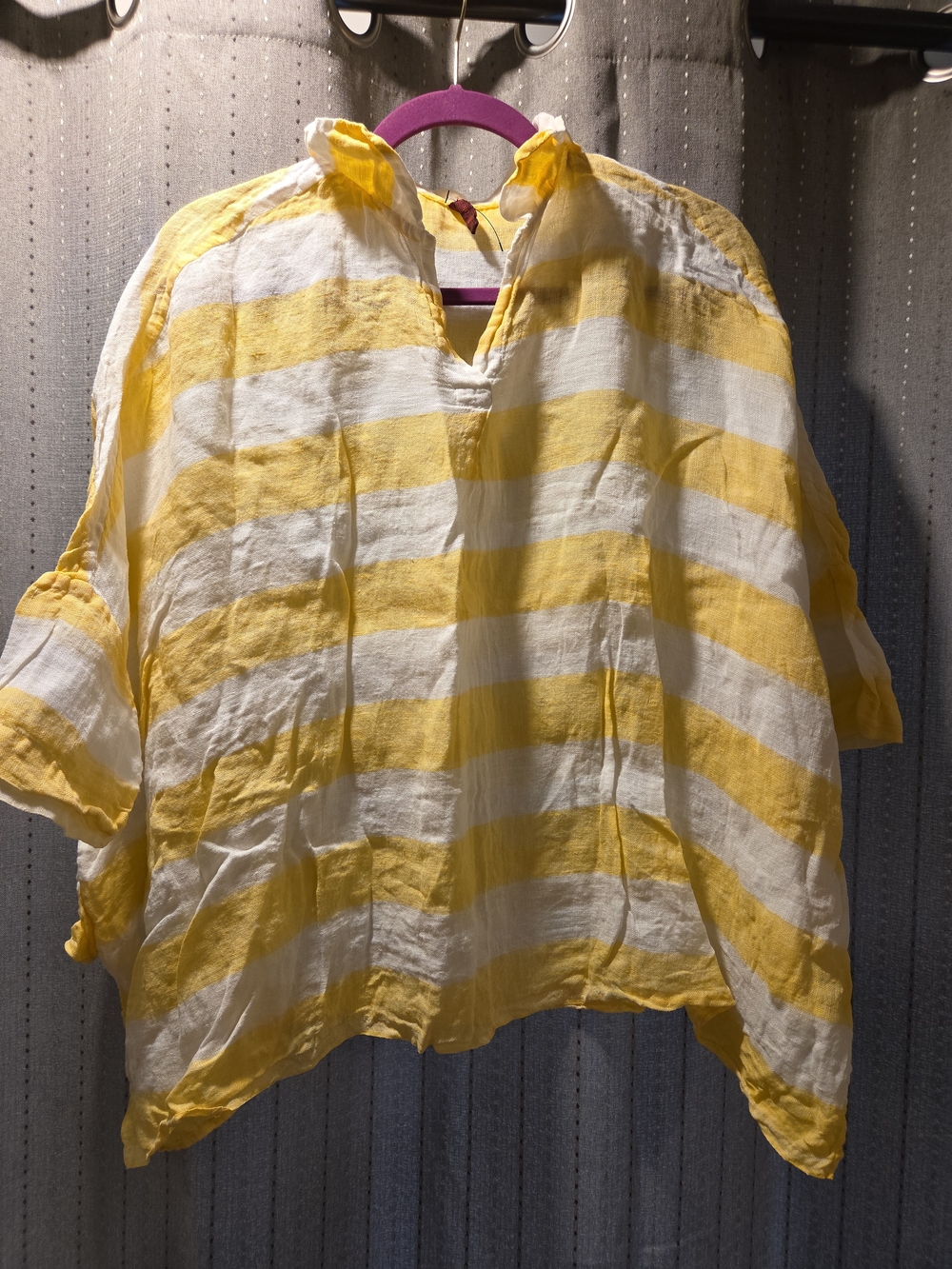 Made in Italy 100% Linen Yellow White Stripe Oversized Tunic Top OSFM Lagenlook